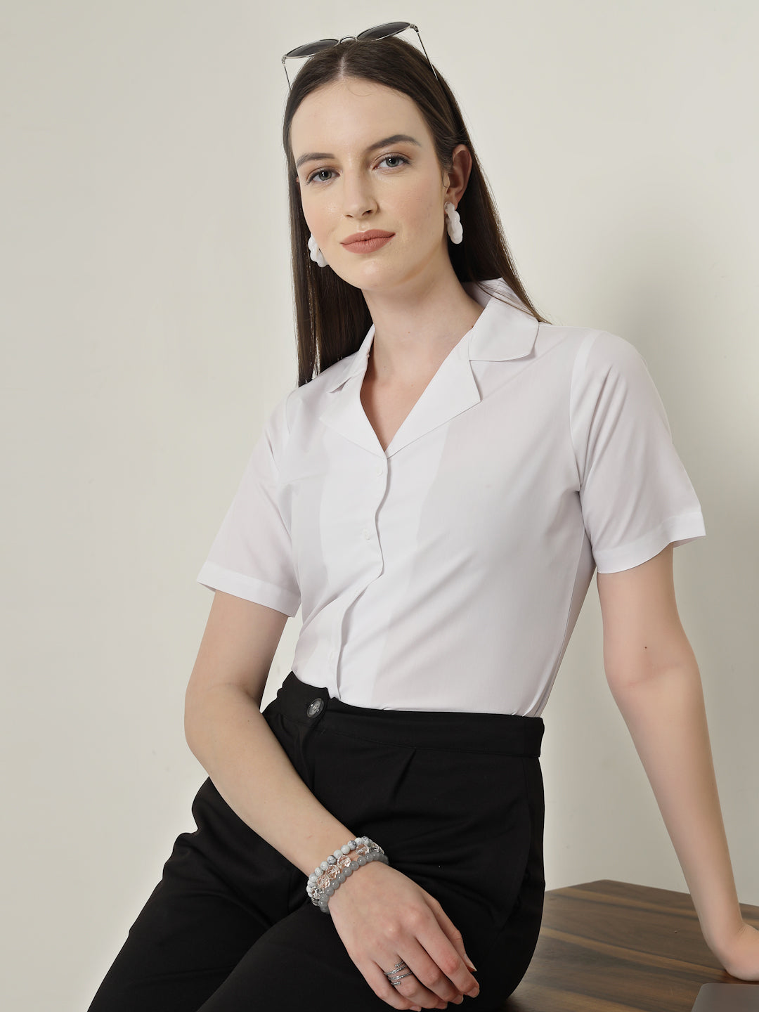 Style Quotient Women Solid White Polycotton Formal Shirt-Shirts-StyleQuotient