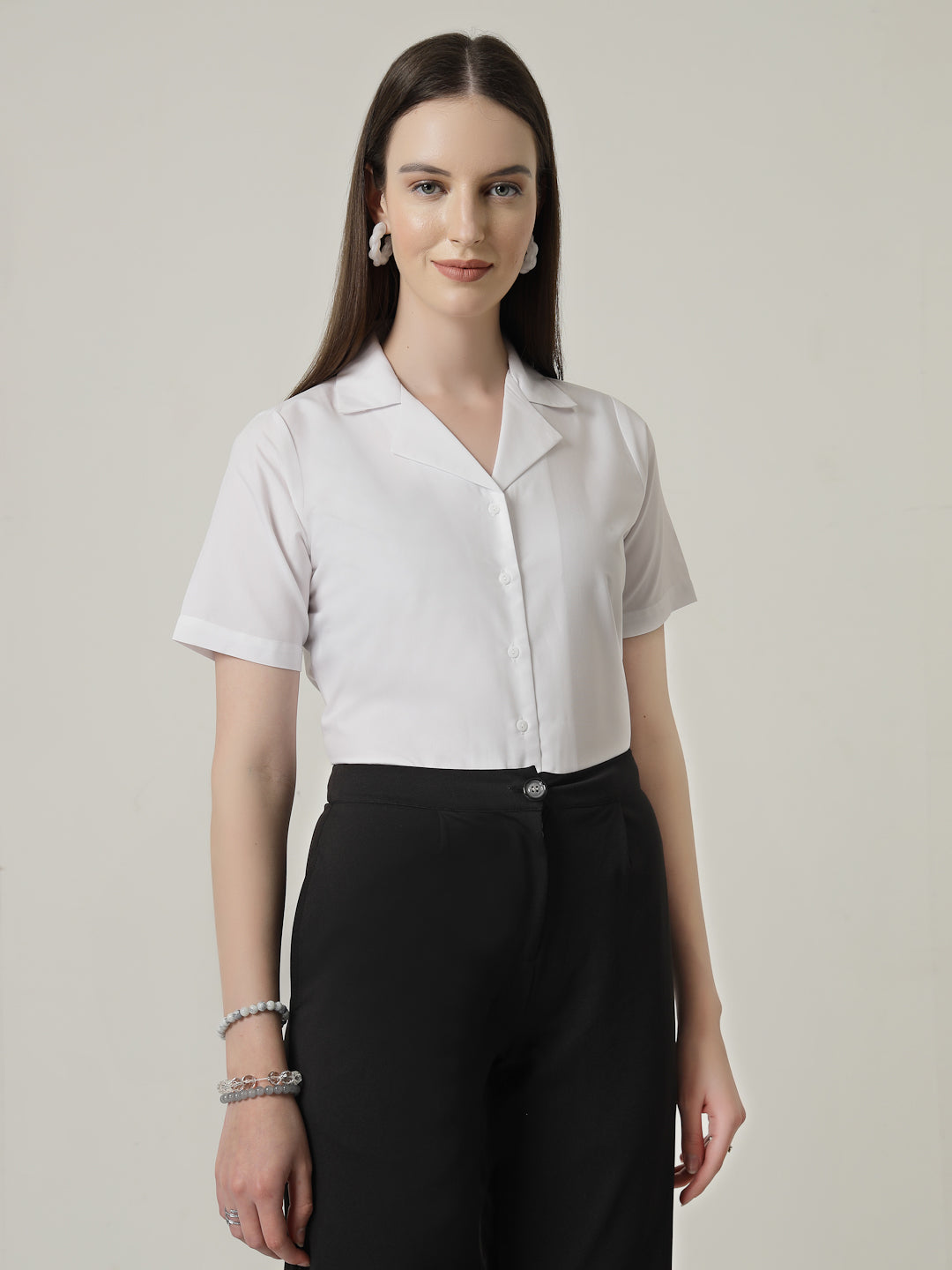 Style Quotient Women Solid White Polycotton Formal Shirt-Shirts-StyleQuotient