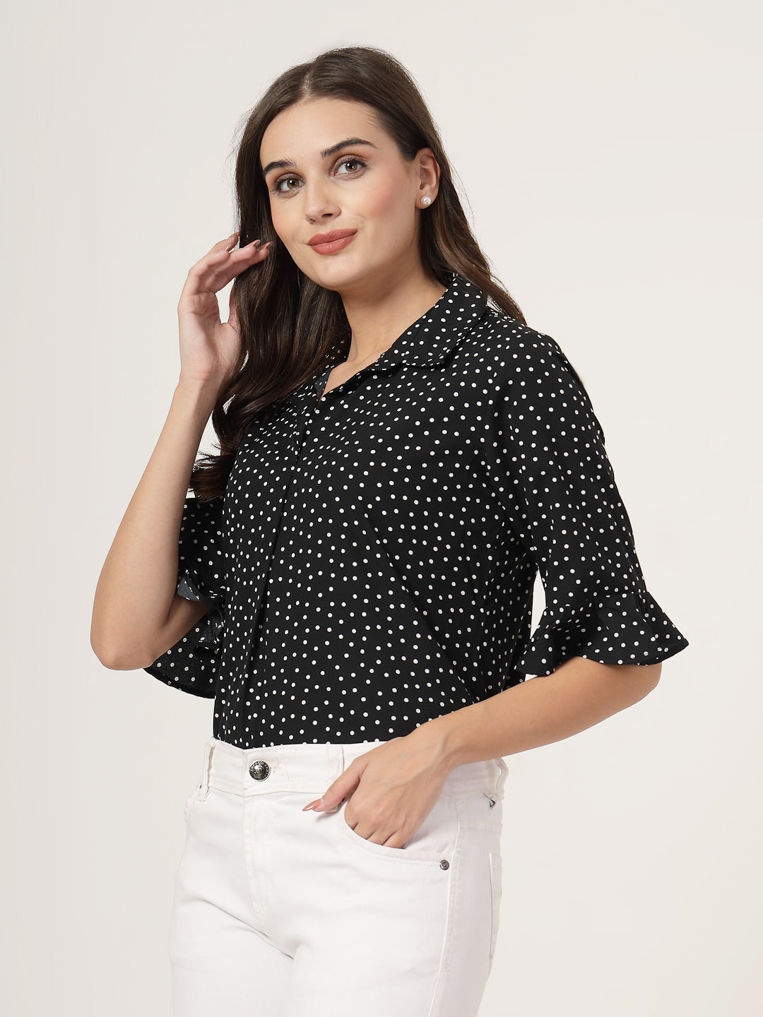 Style Quotient Women black and white Polka Dot Shirt style Top-Tops-StyleQuotient