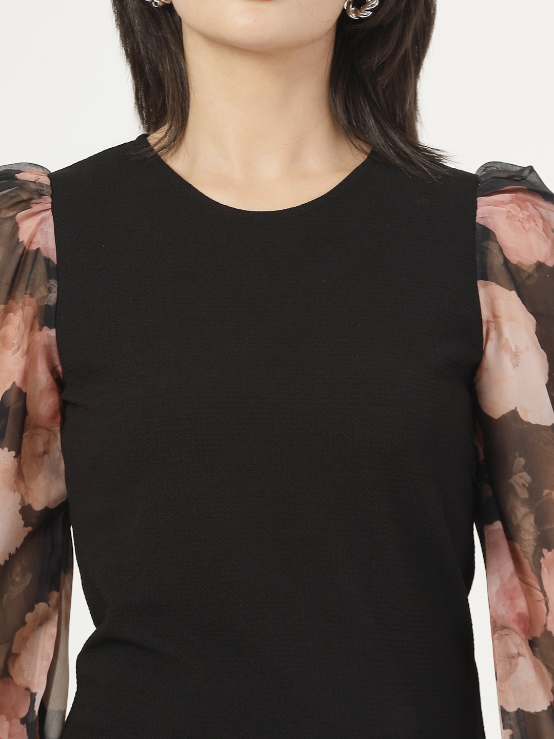 Style Quotient Women Black Top with Printed Sleeves-Tops-StyleQuotient