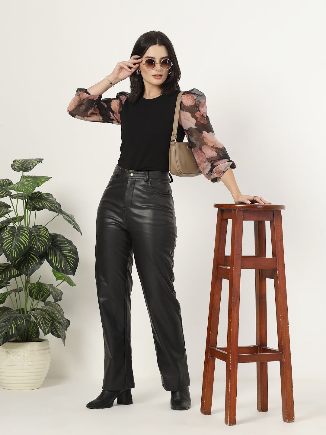 Style Quotient Women Black Top with Printed Sleeves-Tops-StyleQuotient