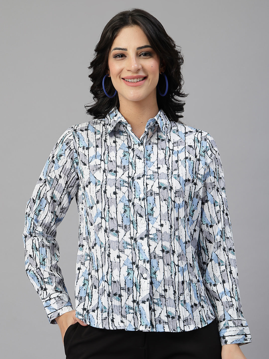 Style Quotient Women white stripes printed shirt-Shirts-StyleQuotient