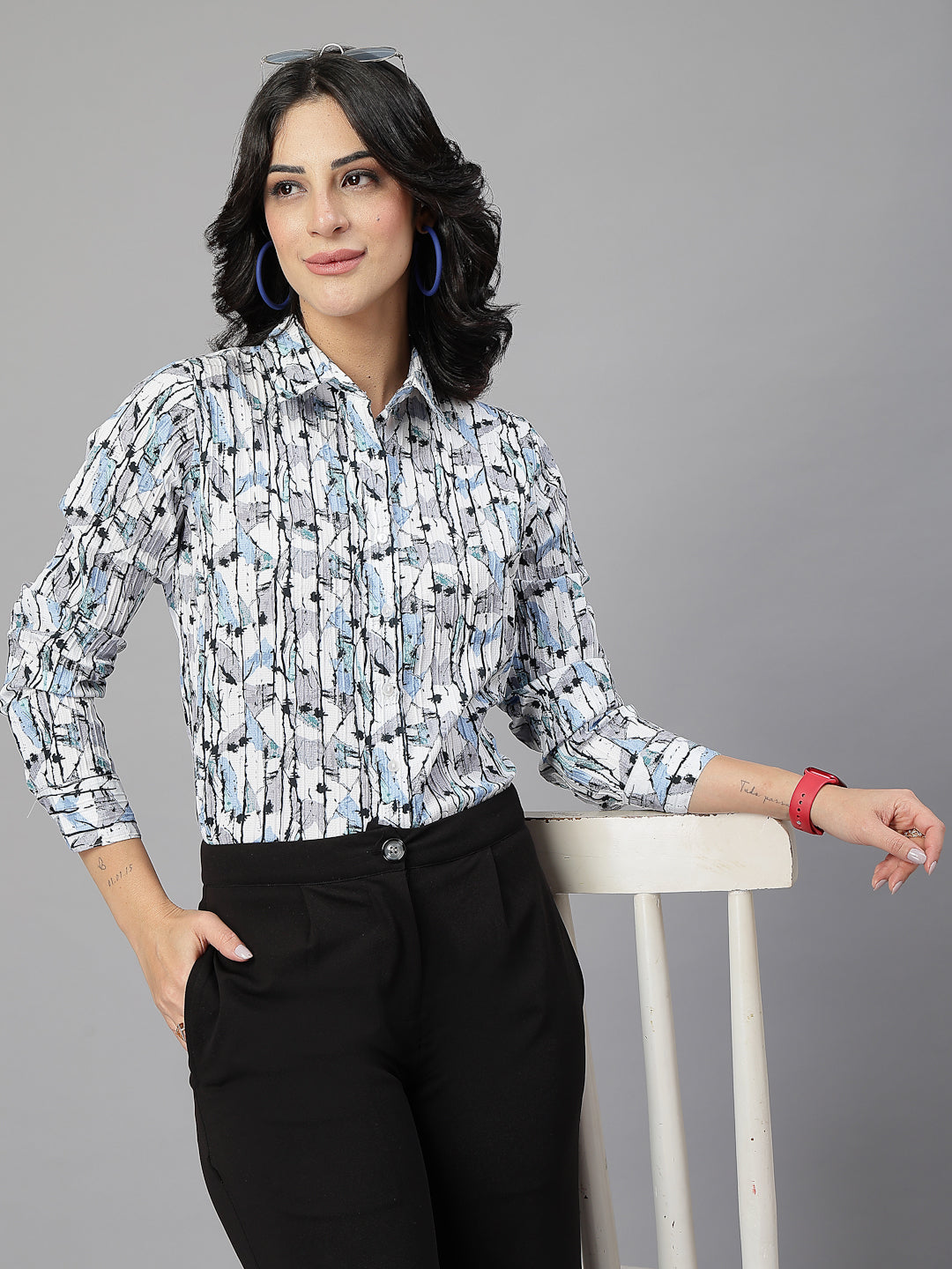 Style Quotient Women white stripes printed shirt-Shirts-StyleQuotient