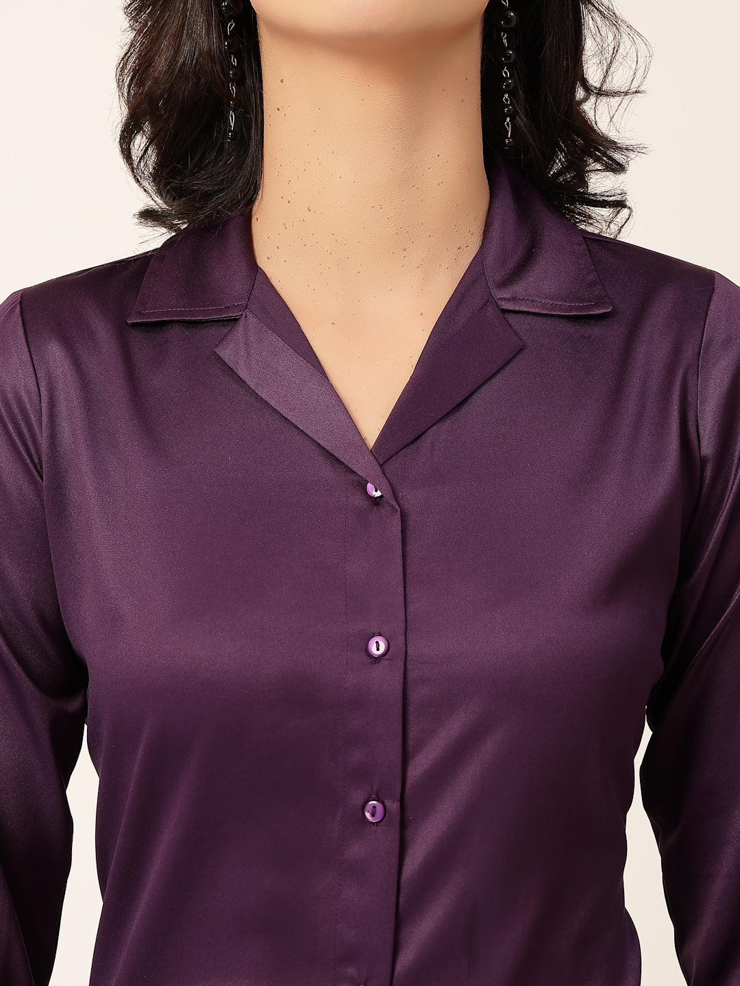 Style Quotient Women Wine Solid Satin Shirt-Shirts-StyleQuotient