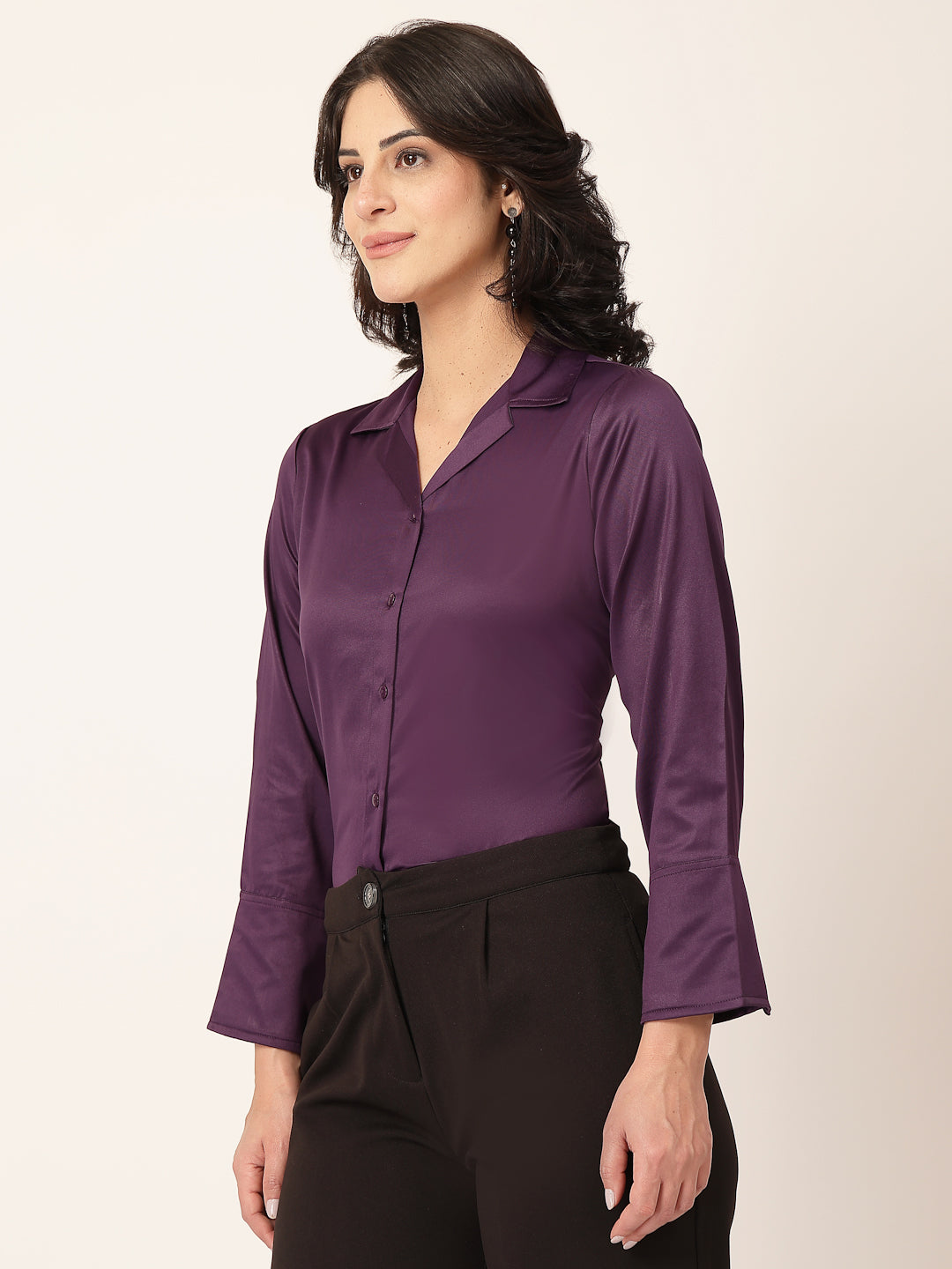 Style Quotient Women Wine Solid Satin Shirt-Shirts-StyleQuotient