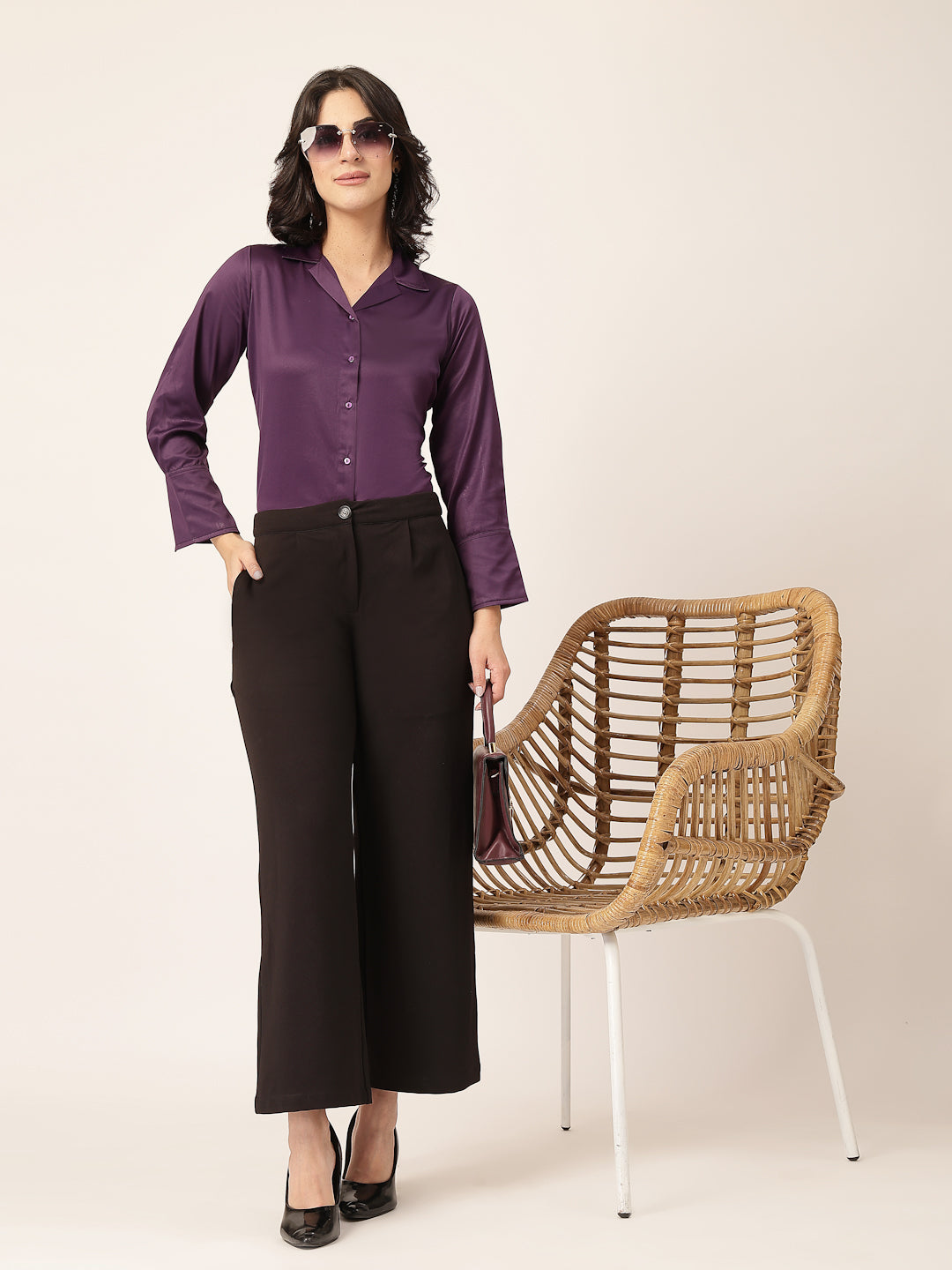Style Quotient Women Wine Solid Satin Shirt-Shirts-StyleQuotient