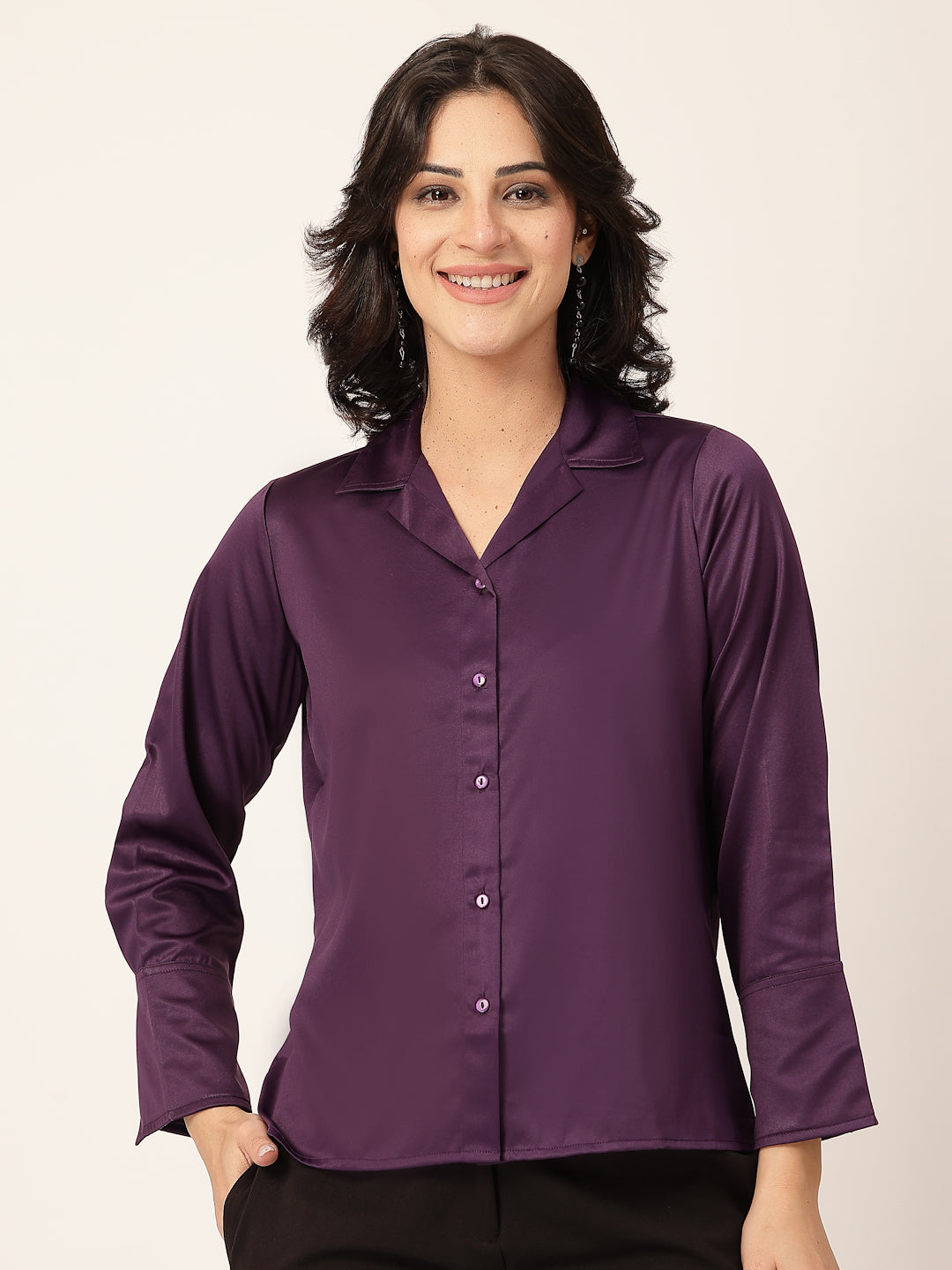 Style Quotient Women Wine Solid Satin Shirt-Shirts-StyleQuotient