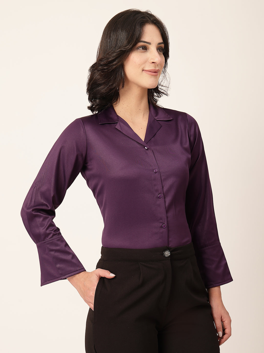 Style Quotient Women Wine Solid Satin Shirt-Shirts-StyleQuotient
