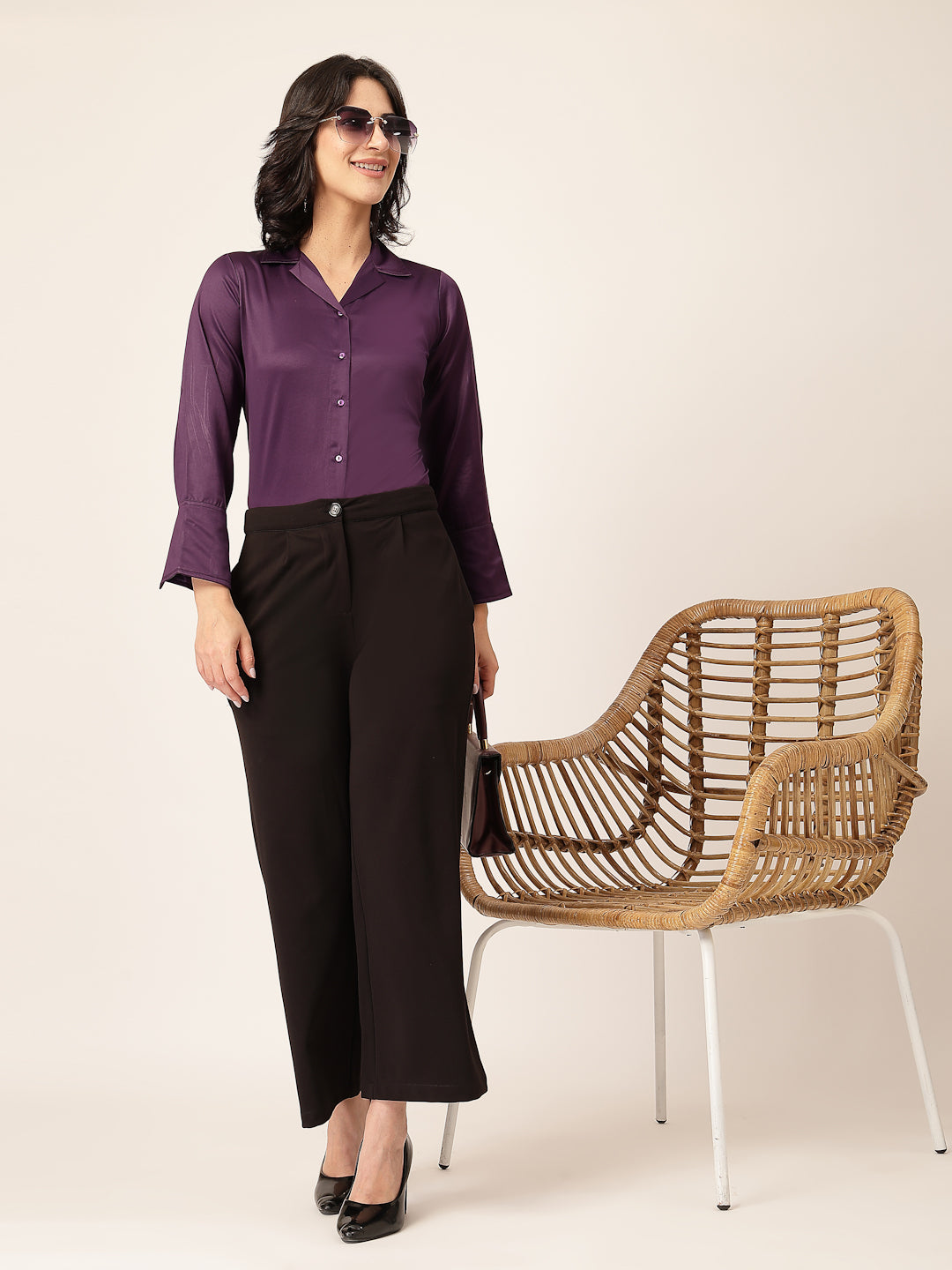 Style Quotient Women Wine Solid Satin Shirt-Shirts-StyleQuotient