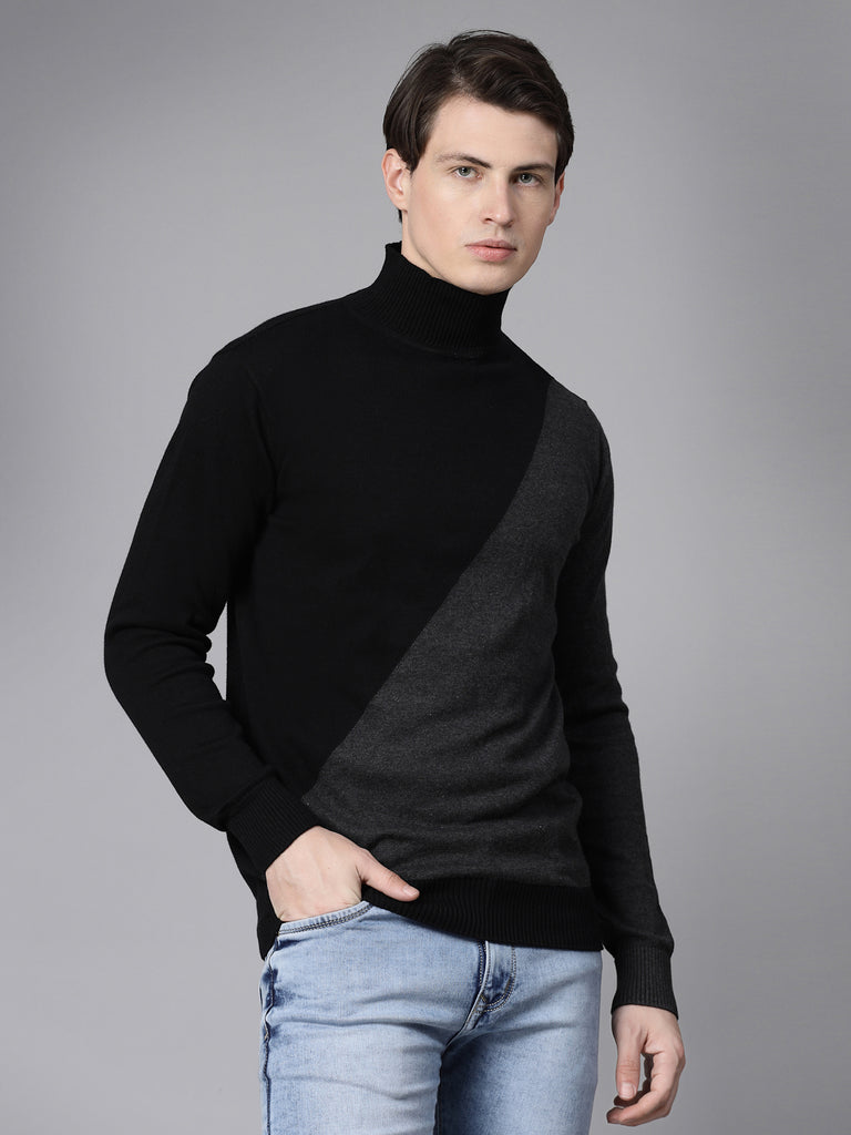 Style Quotient Men Gray black Colourblocked Pullover sweatshirt-Sweaters-StyleQuotient