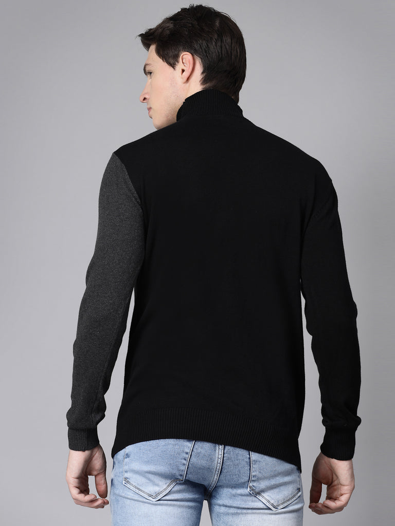 Style Quotient Men Gray black Colourblocked Pullover sweatshirt-Sweaters-StyleQuotient
