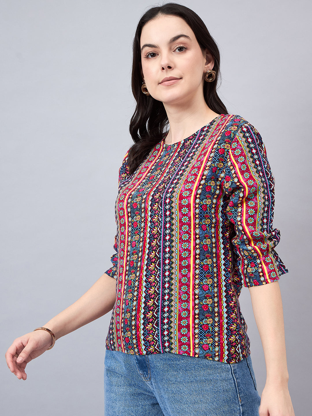 Style Quotient Womens Multicoloured Printed Regular Top-Tops-StyleQuotient