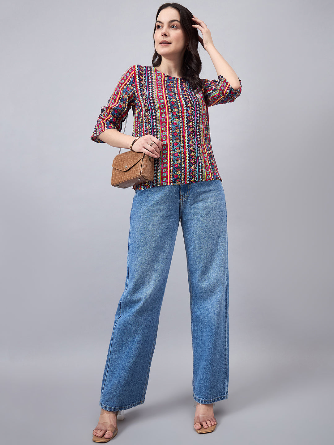 Style Quotient Womens Multicoloured Printed Regular Top-Tops-StyleQuotient