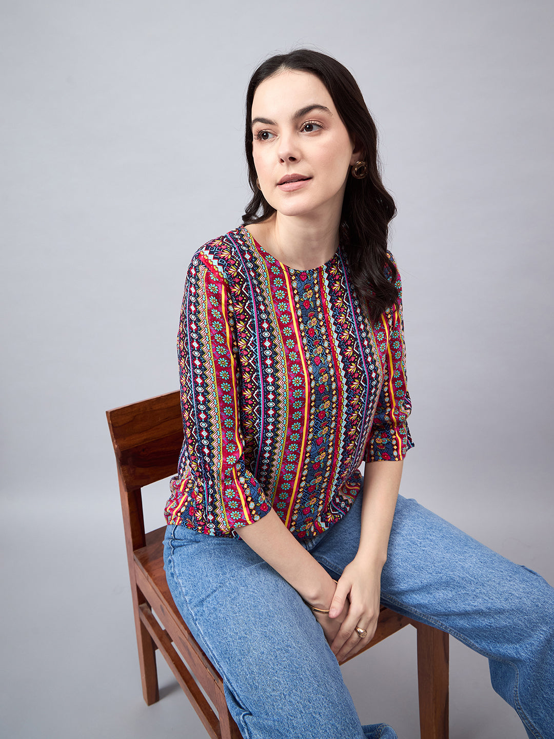 Style Quotient Womens Multicoloured Printed Regular Top-Tops-StyleQuotient