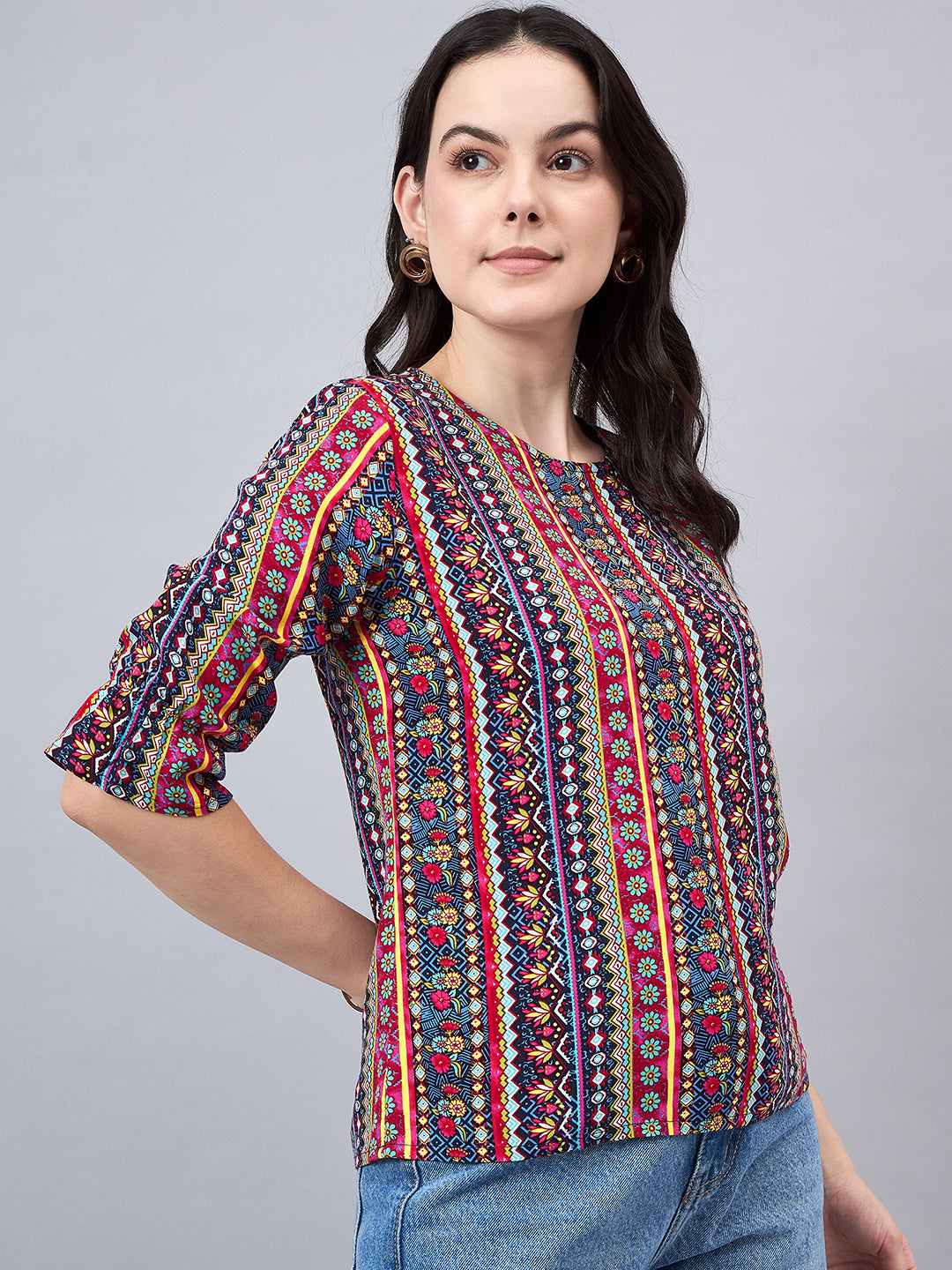 Style Quotient Womens Multicoloured Printed Regular Top-Tops-StyleQuotient