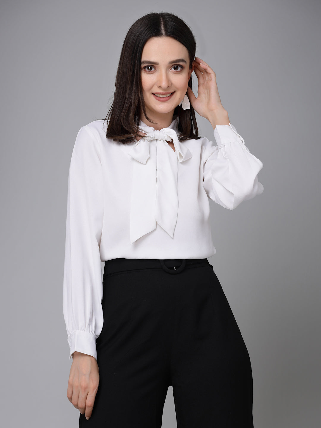 Stylel Quotient Women Solid White Polyester Smart Casual Top-Tops-StyleQuotient