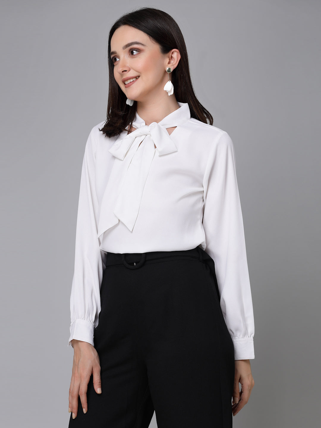 Stylel Quotient Women Solid White Polyester Smart Casual Top-Tops-StyleQuotient
