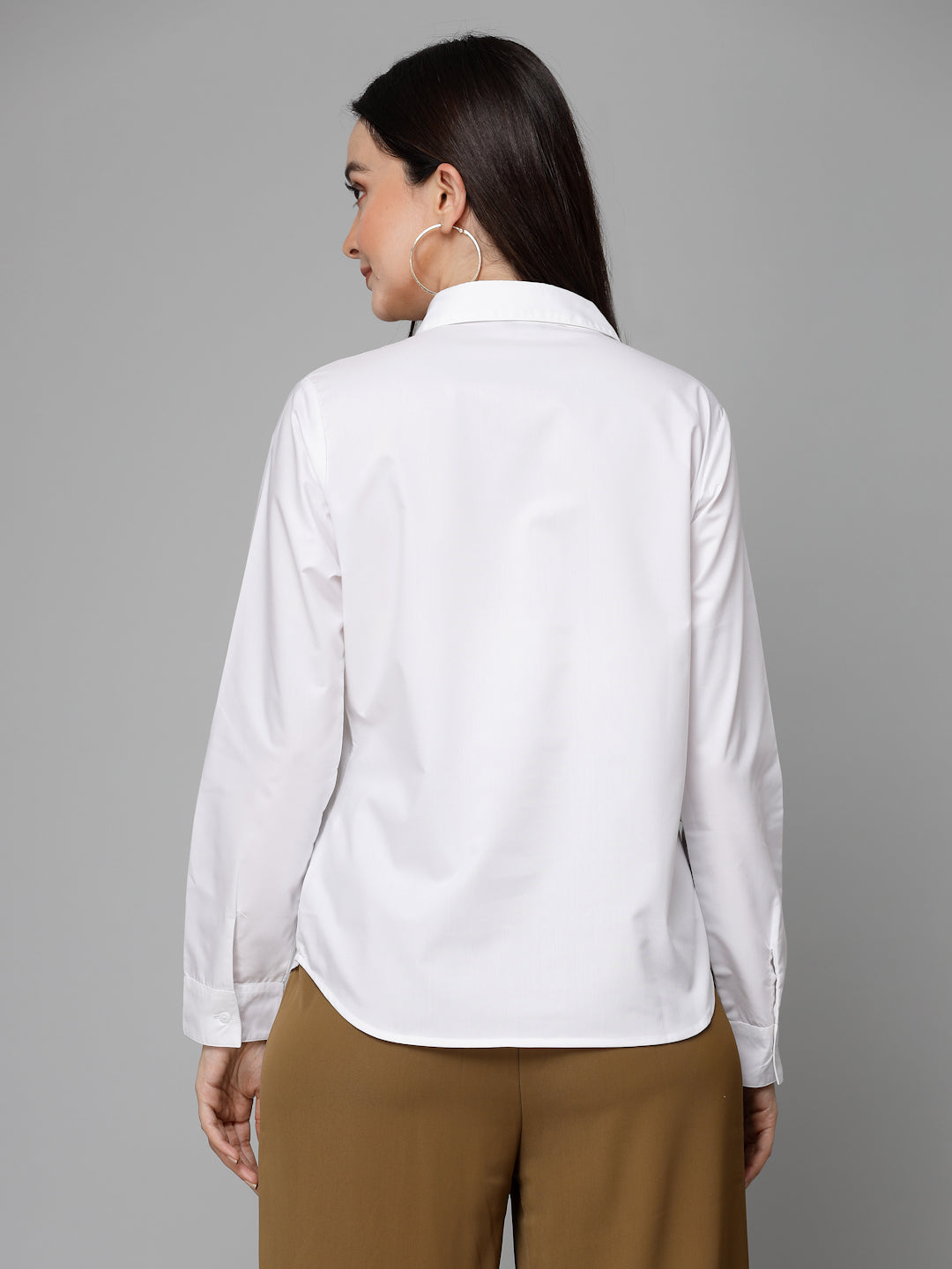 Style Quotient Women White Cotton Blend Formal Long Sleeve Shirt-Shirts-StyleQuotient