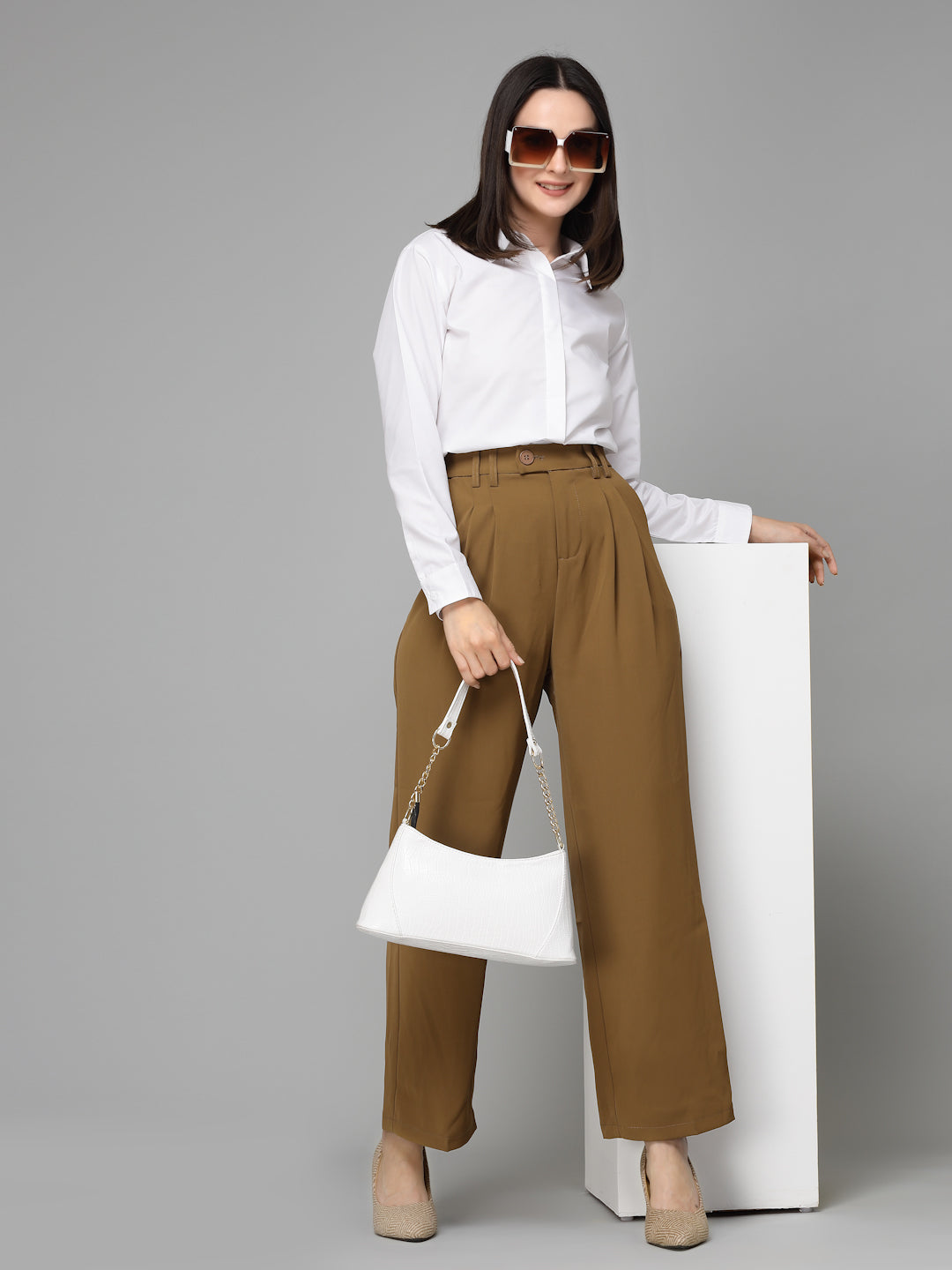 Style Quotient Women White Cotton Blend Formal Long Sleeve Shirt-Shirts-StyleQuotient