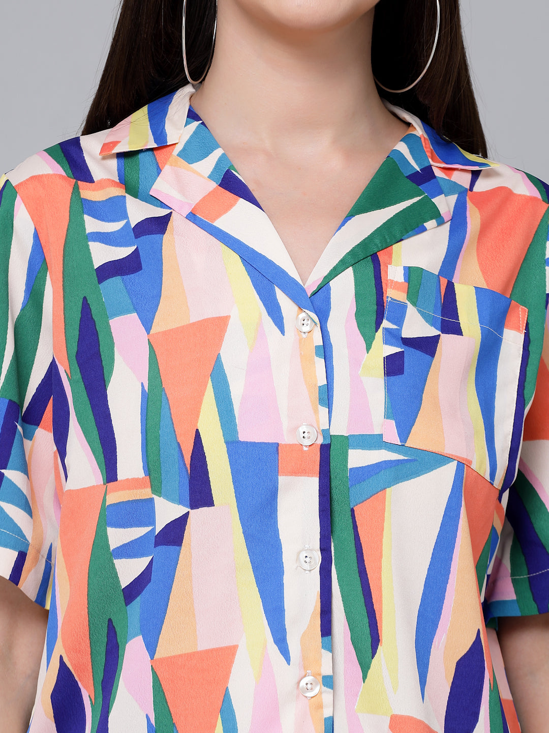Style Quotient Women Multicoloured Printed Polyester Boxy Causal Shirt-Shirts-StyleQuotient