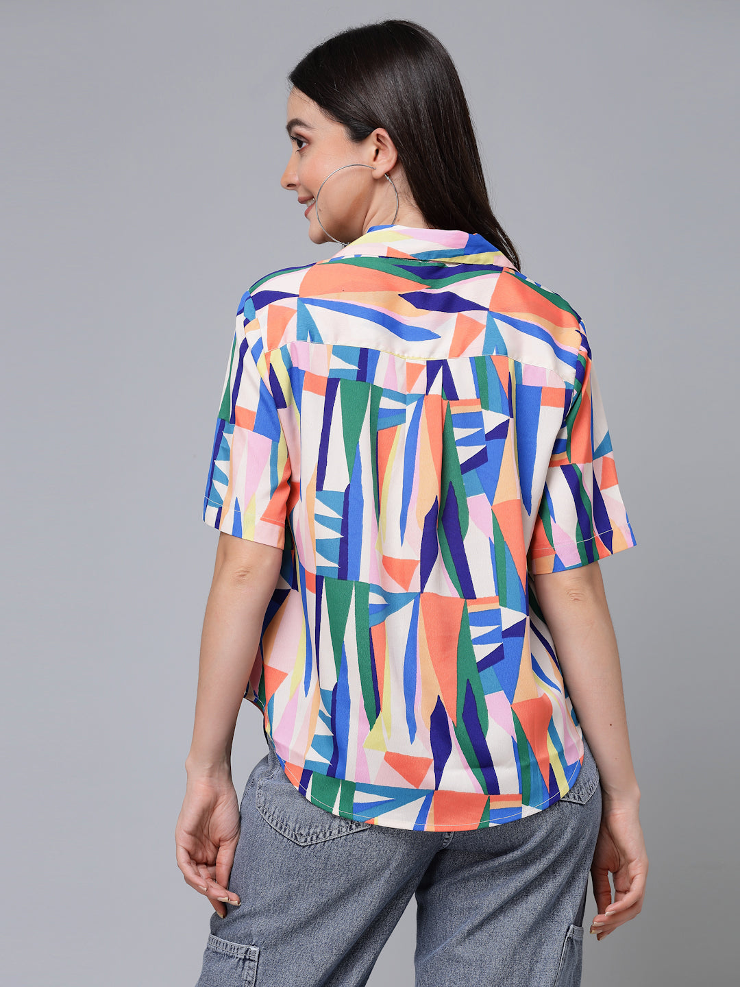 Style Quotient Women Multicoloured Printed Polyester Boxy Causal Shirt-Shirts-StyleQuotient