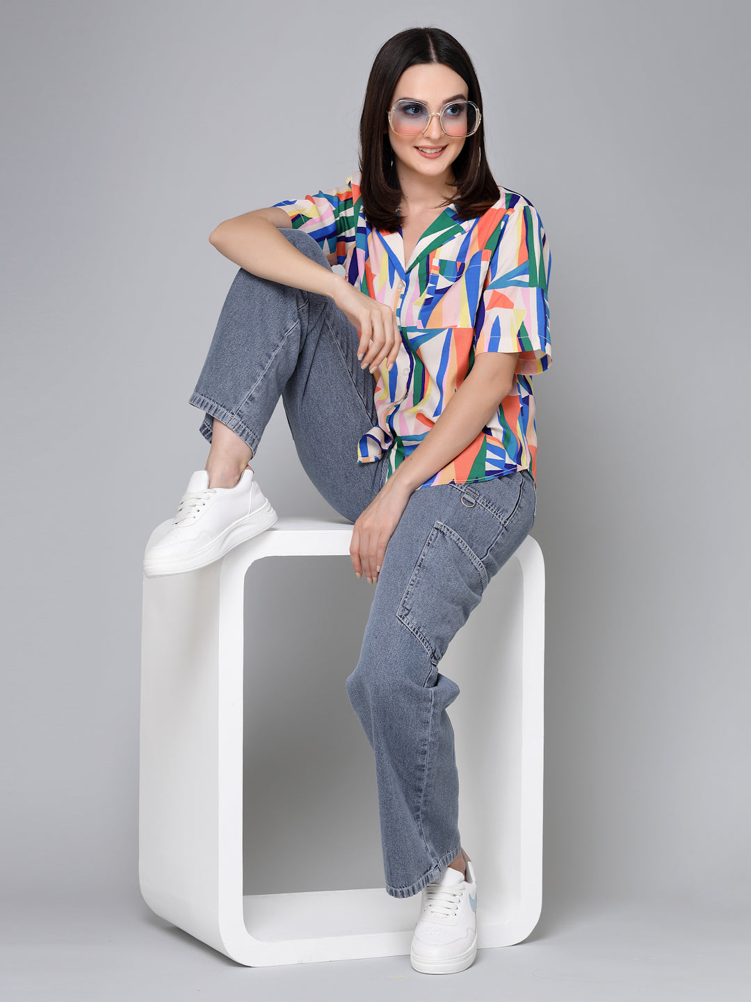 Style Quotient Women Multicoloured Printed Polyester Boxy Causal Shirt-Shirts-StyleQuotient