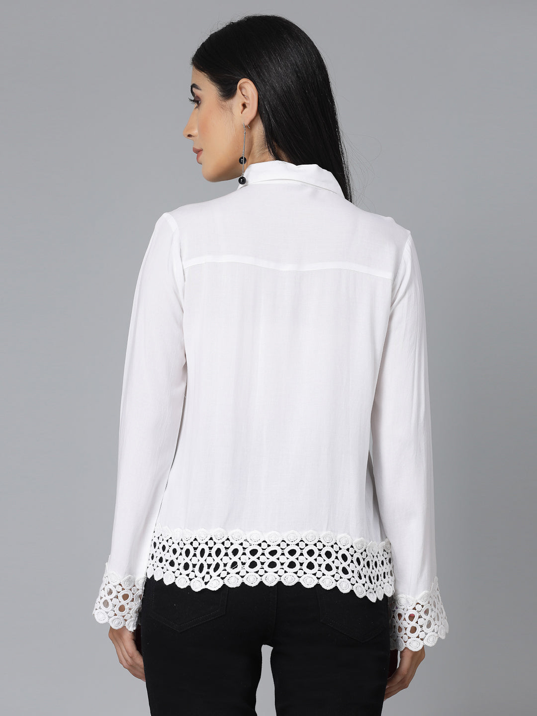 Style Quotient Womens White Rayon Smart Casual Shirt with Lace Details-Shirts-StyleQuotient
