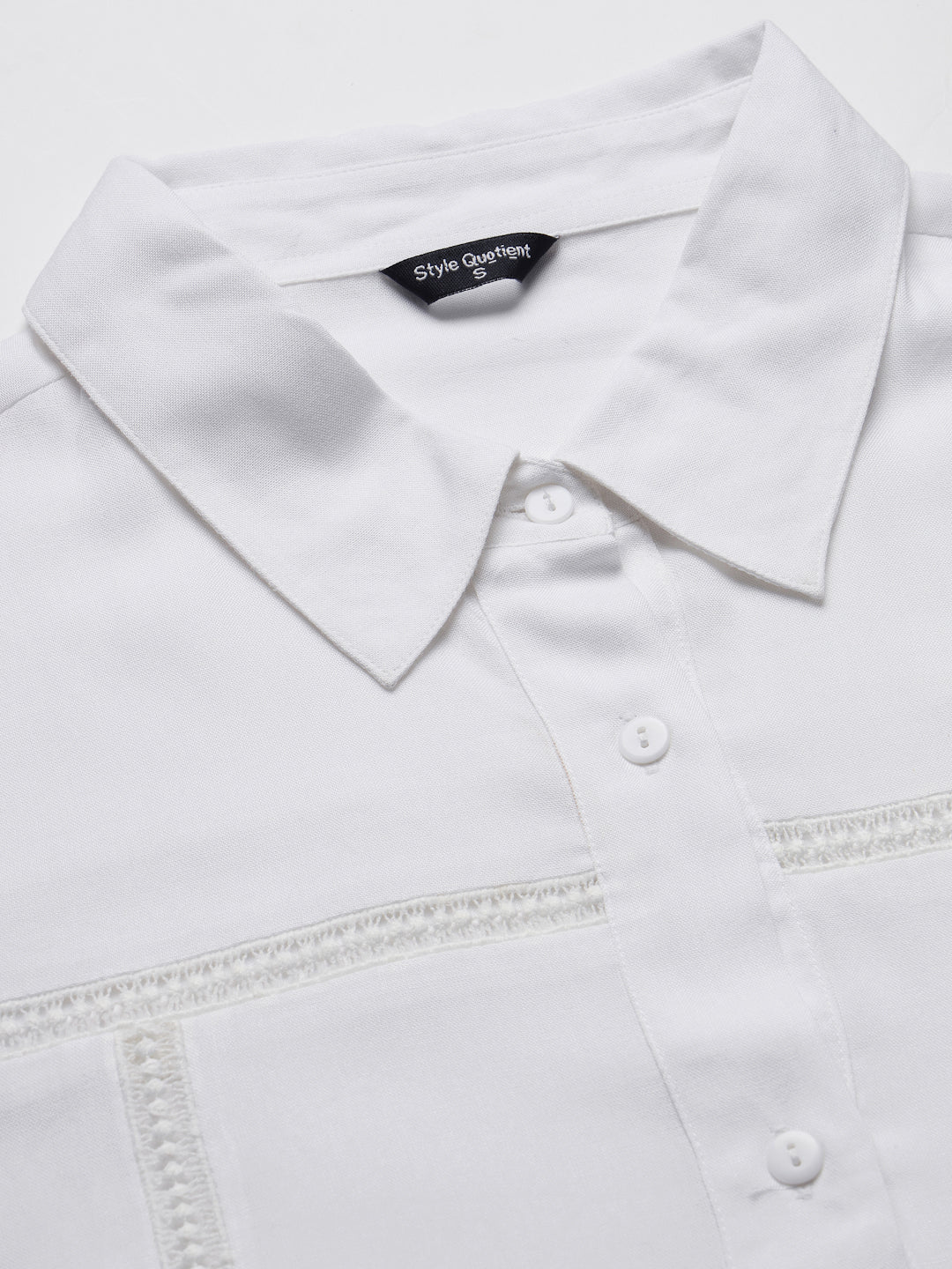 Style Quotient Womens White Rayon Smart Casual Shirt with Lace Details-Shirts-StyleQuotient