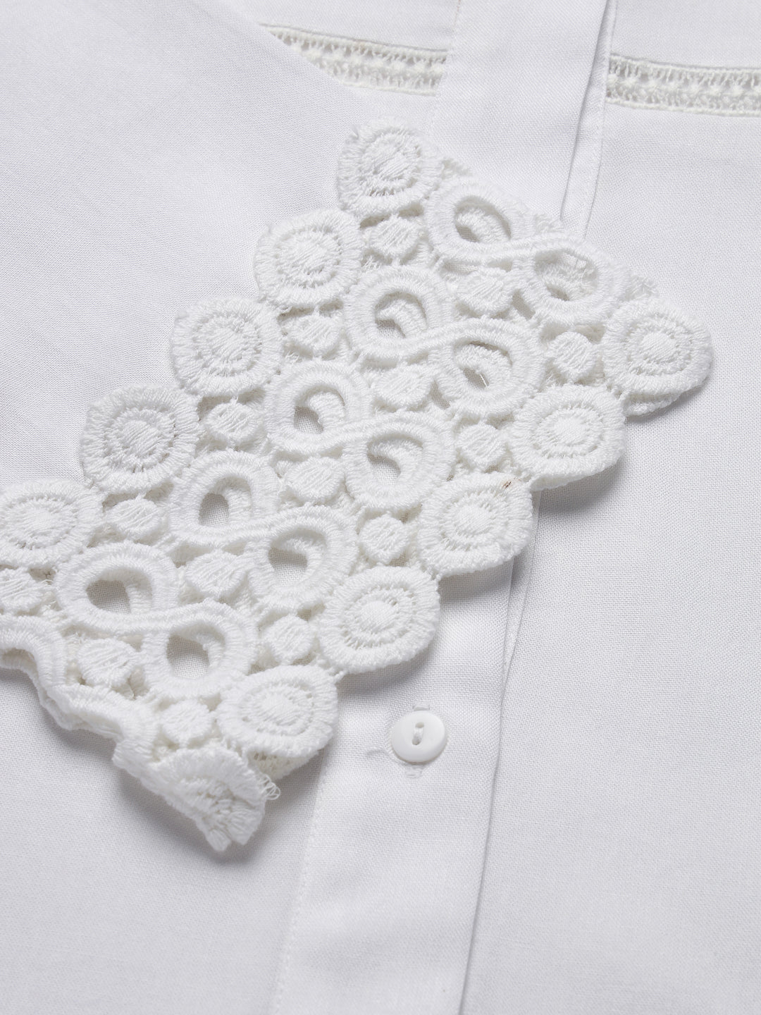 Style Quotient Womens White Rayon Smart Casual Shirt with Lace Details-Shirts-StyleQuotient