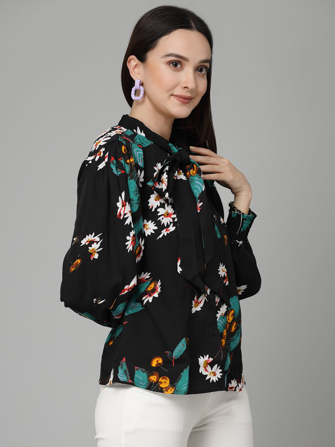 Style Quotient Black and Multi Floral Printed Polyester Smart Casual Shirt-Shirts-StyleQuotient