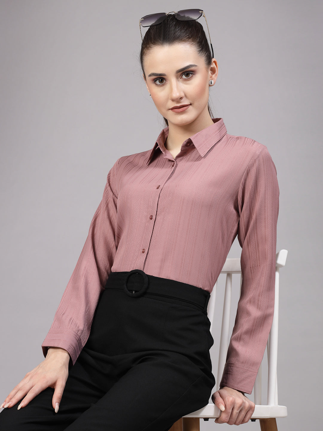Style Quotient Women Lilac Self Design Polyester Formal Shirt-Shirts-StyleQuotient