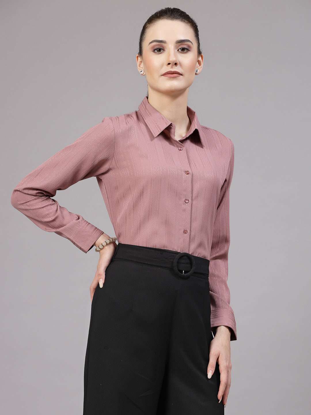 Style Quotient Women Lilac Self Design Polyester Formal Shirt-Shirts-StyleQuotient