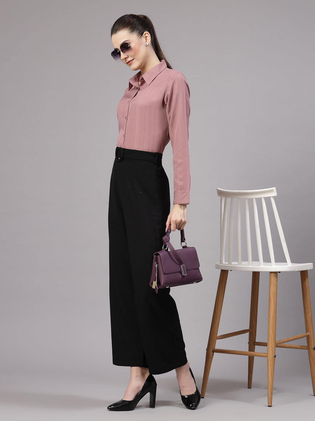 Style Quotient Women Lilac Self Design Polyester Formal Shirt-Shirts-StyleQuotient