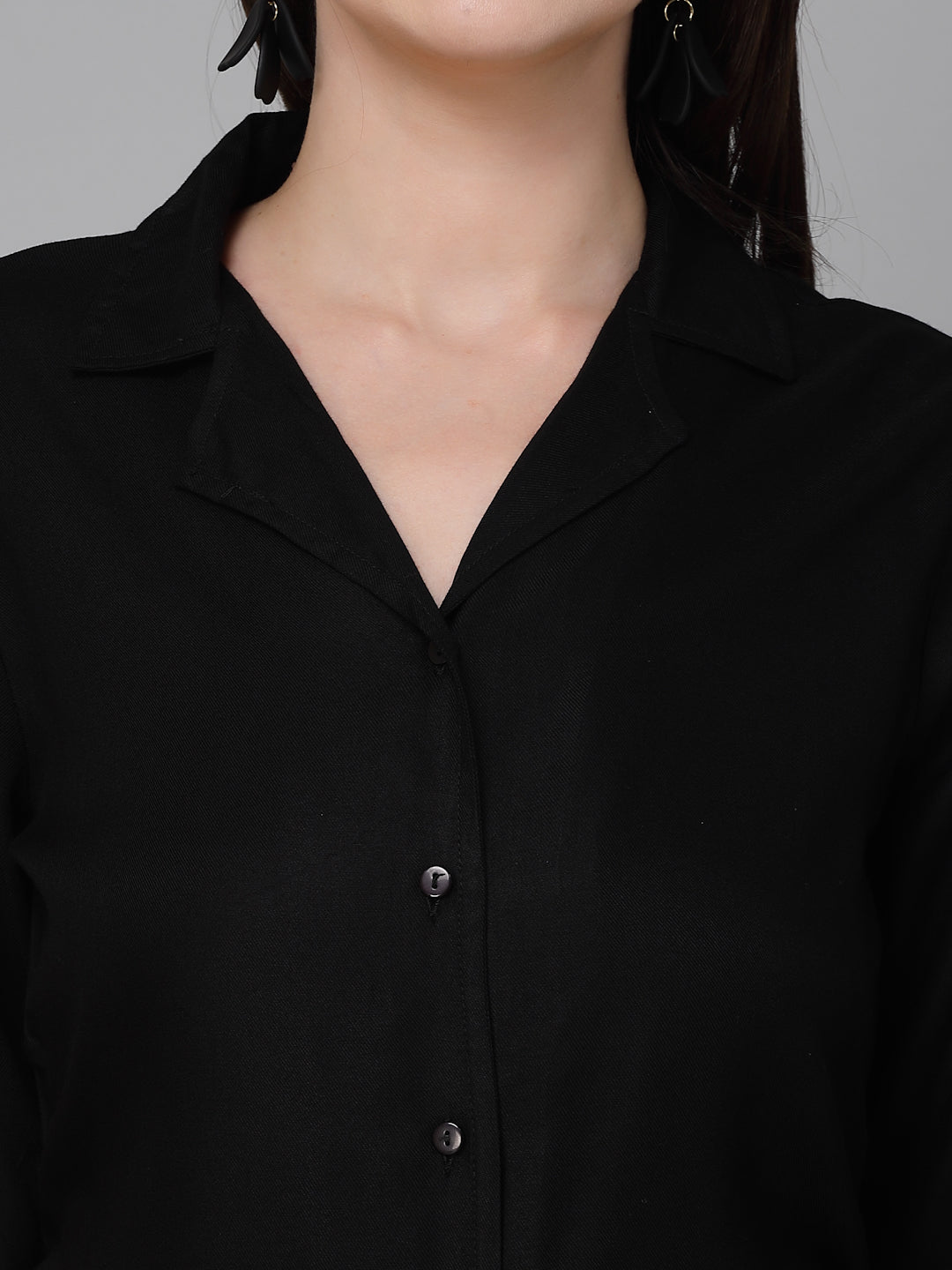 Style Quotient Women Solid Black Rayon Formal Shirt-Shirts-StyleQuotient
