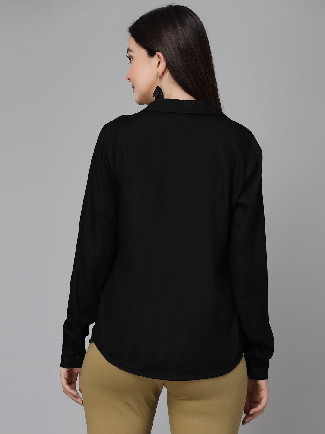 Style Quotient Women Solid Black Rayon Formal Shirt-Shirts-StyleQuotient