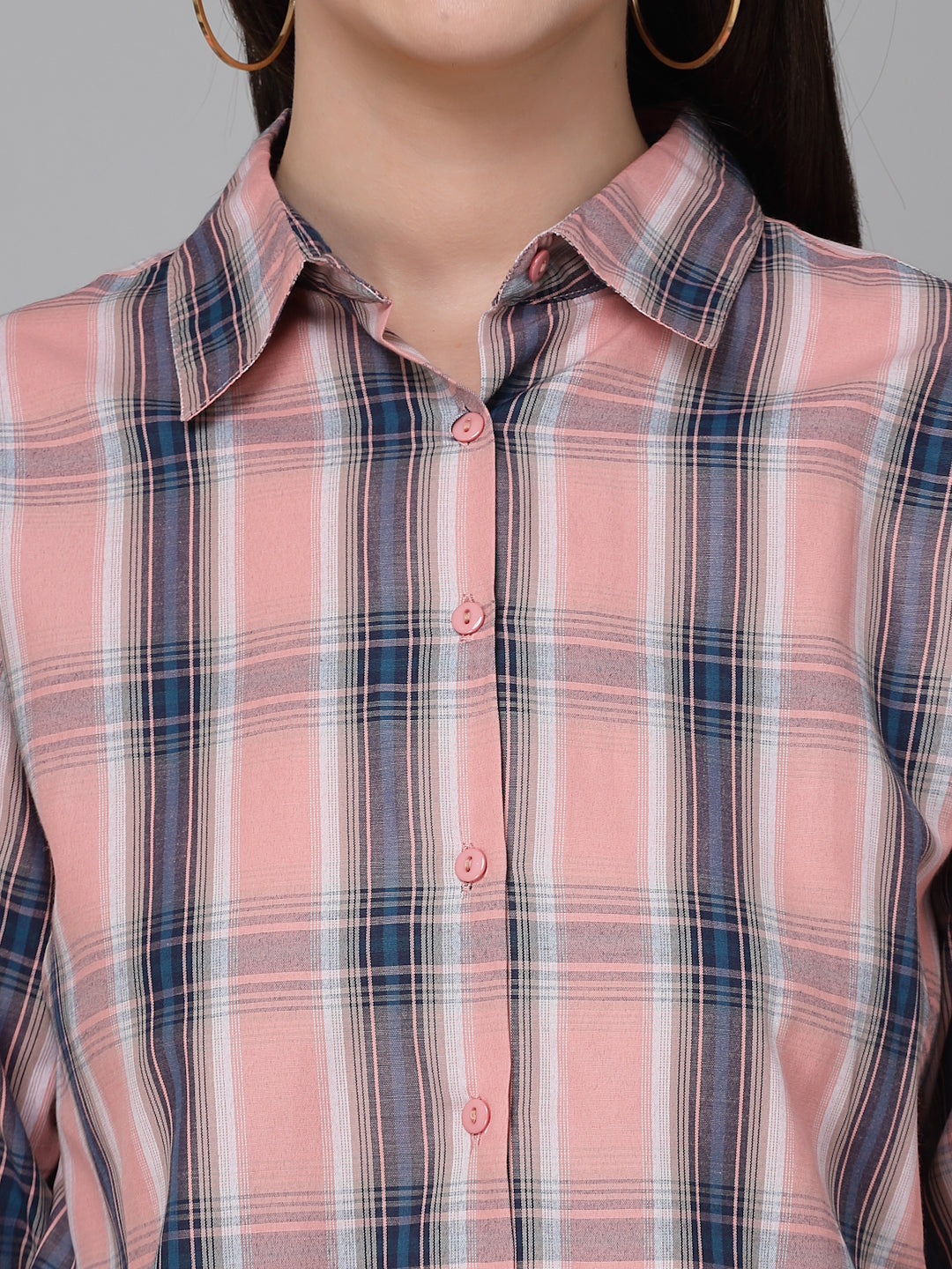 Style Quotients Women Pink Cotton Checks Smart Casual Shirt-Shirts-StyleQuotient