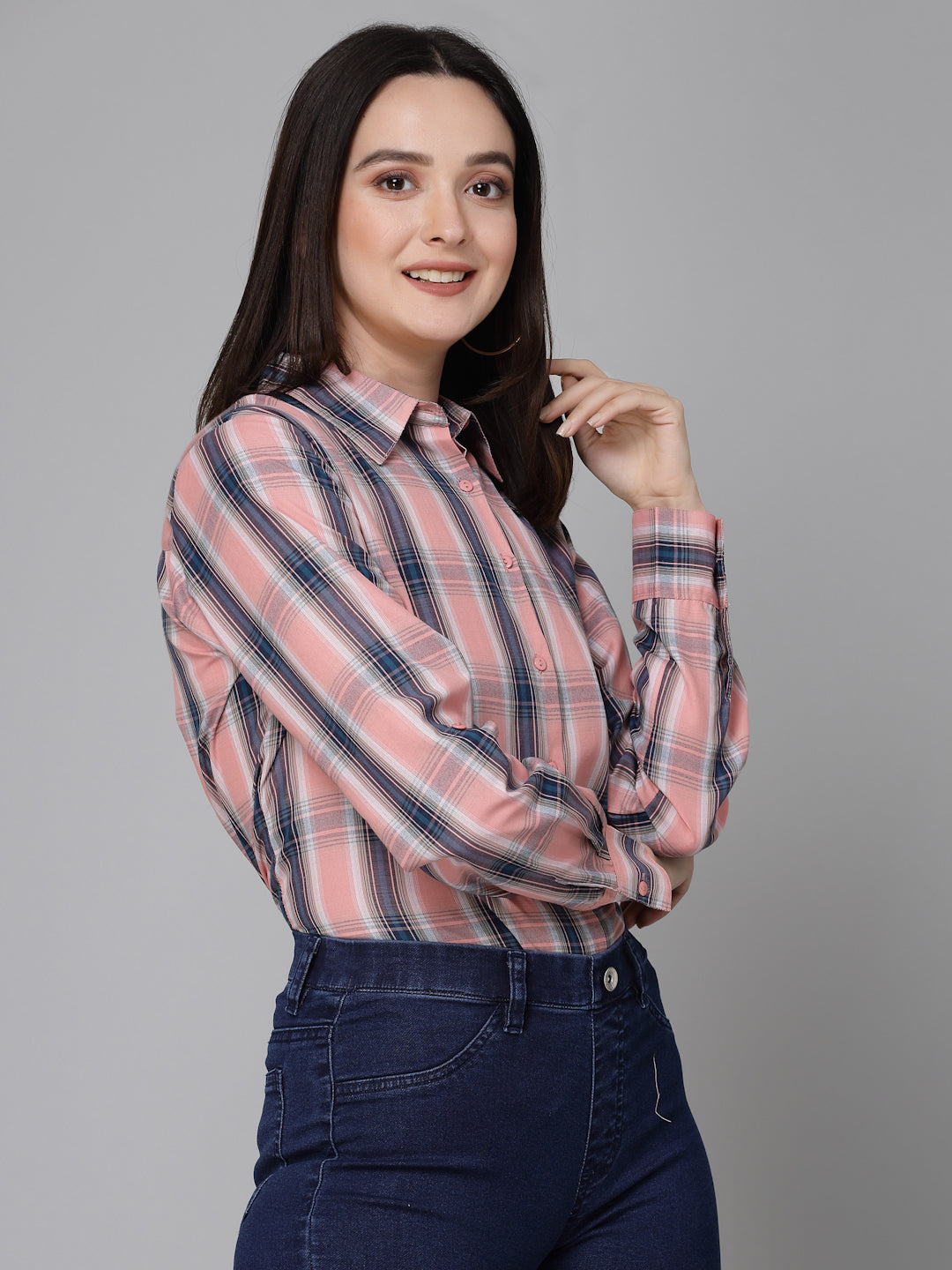 Style Quotients Women Pink Cotton Checks Smart Casual Shirt-Shirts-StyleQuotient