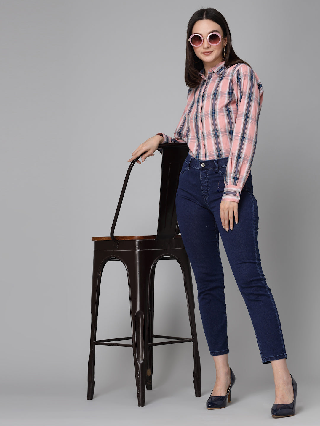 Style Quotients Women Pink Cotton Checks Smart Casual Shirt-Shirts-StyleQuotient