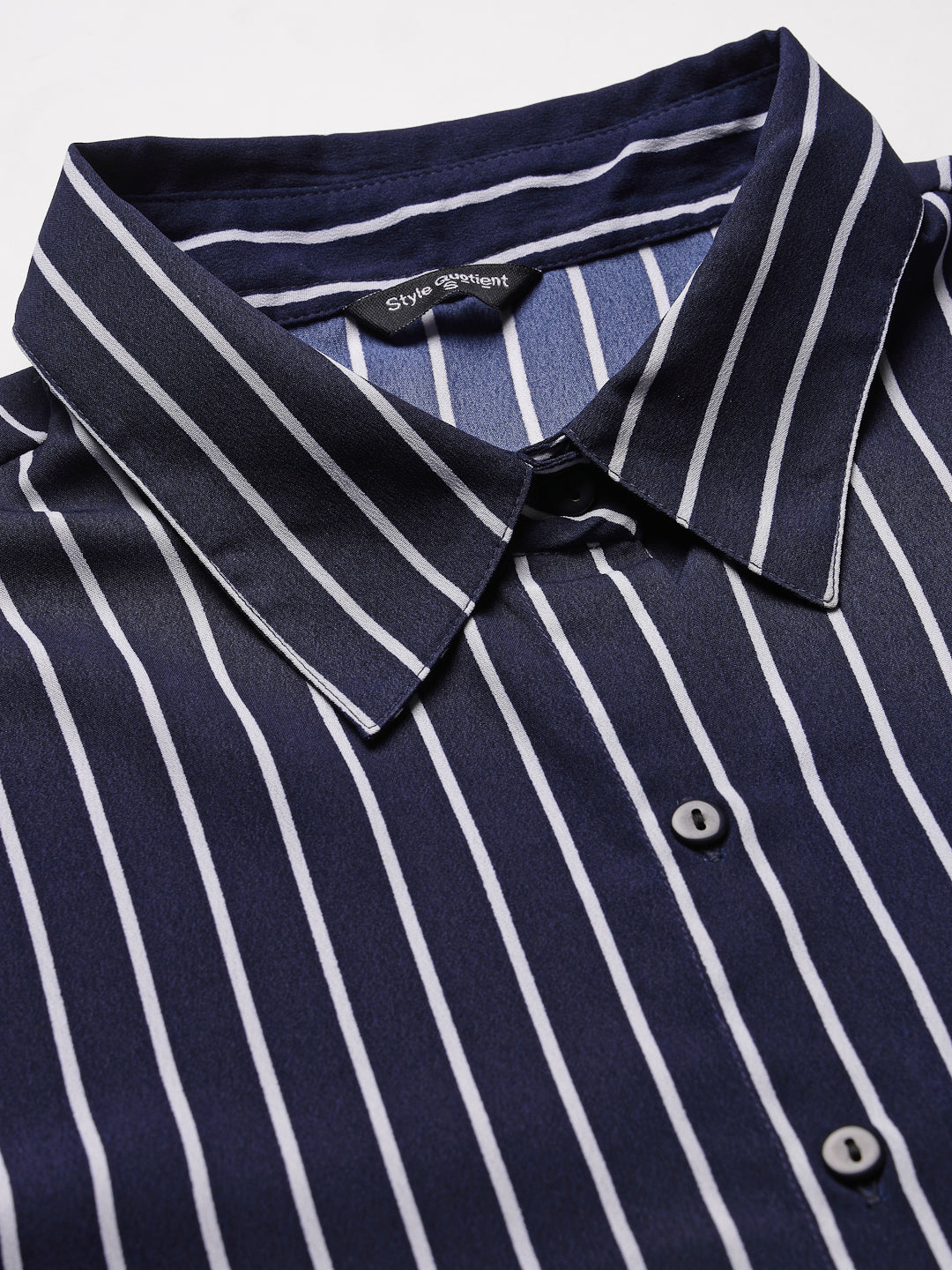 Style Quotient Women Navy Blue and White Stripe Polycrepe Regular Formal Shirt-Shirts-StyleQuotient