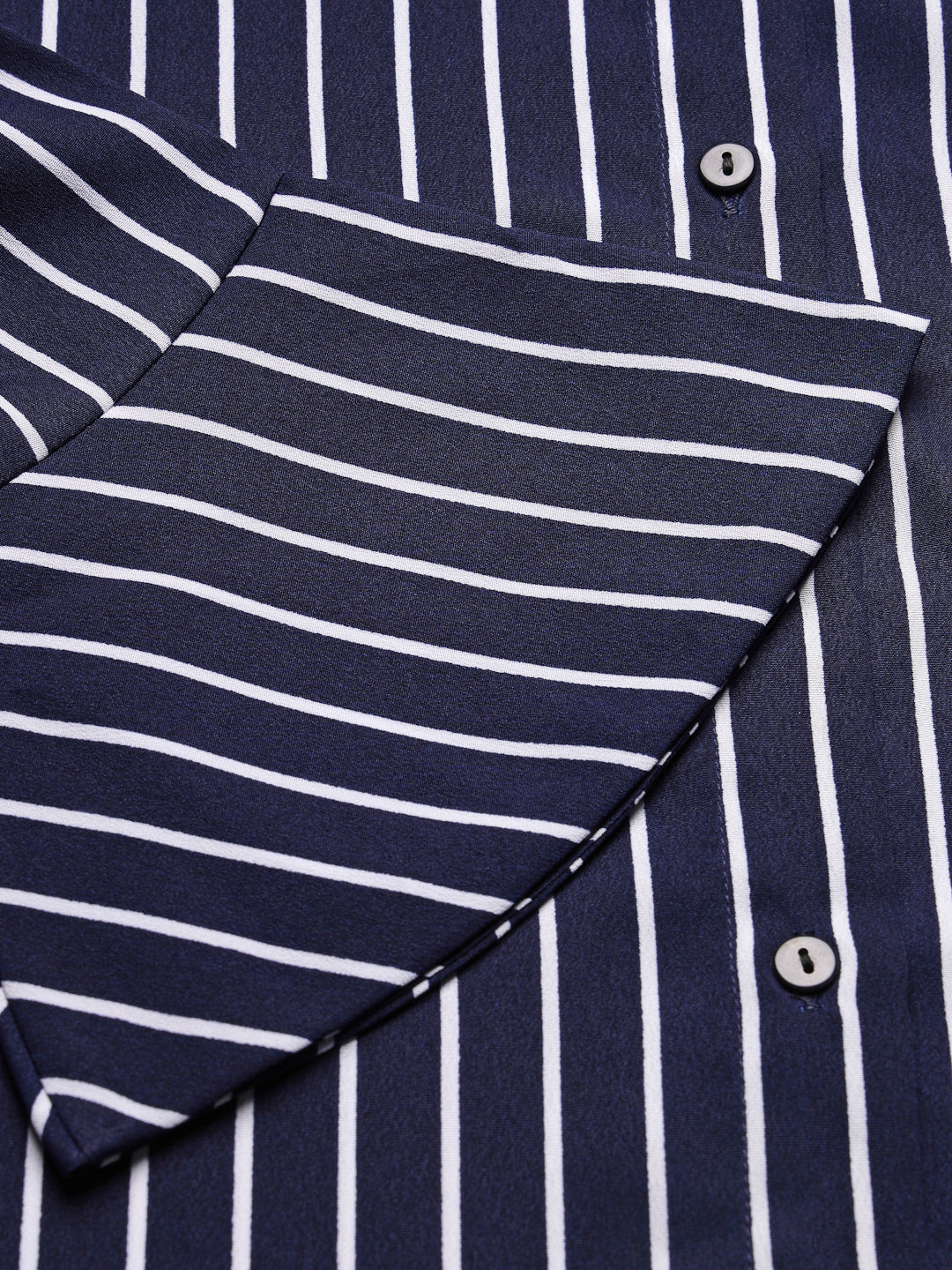 Style Quotient Women Navy Blue and White Stripe Polycrepe Regular Formal Shirt-Shirts-StyleQuotient