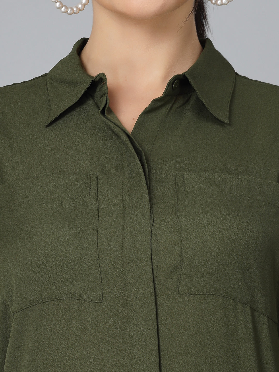 Style Quotient Women Solid Olive Polymoss Regular Formal Shirt-Shirts-StyleQuotient