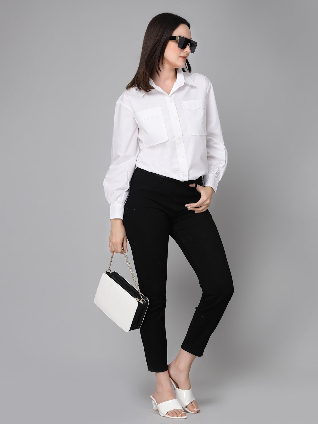 Style Quotients Women White Cotton Blend Casual Oversized Shirt-Shirts-StyleQuotient