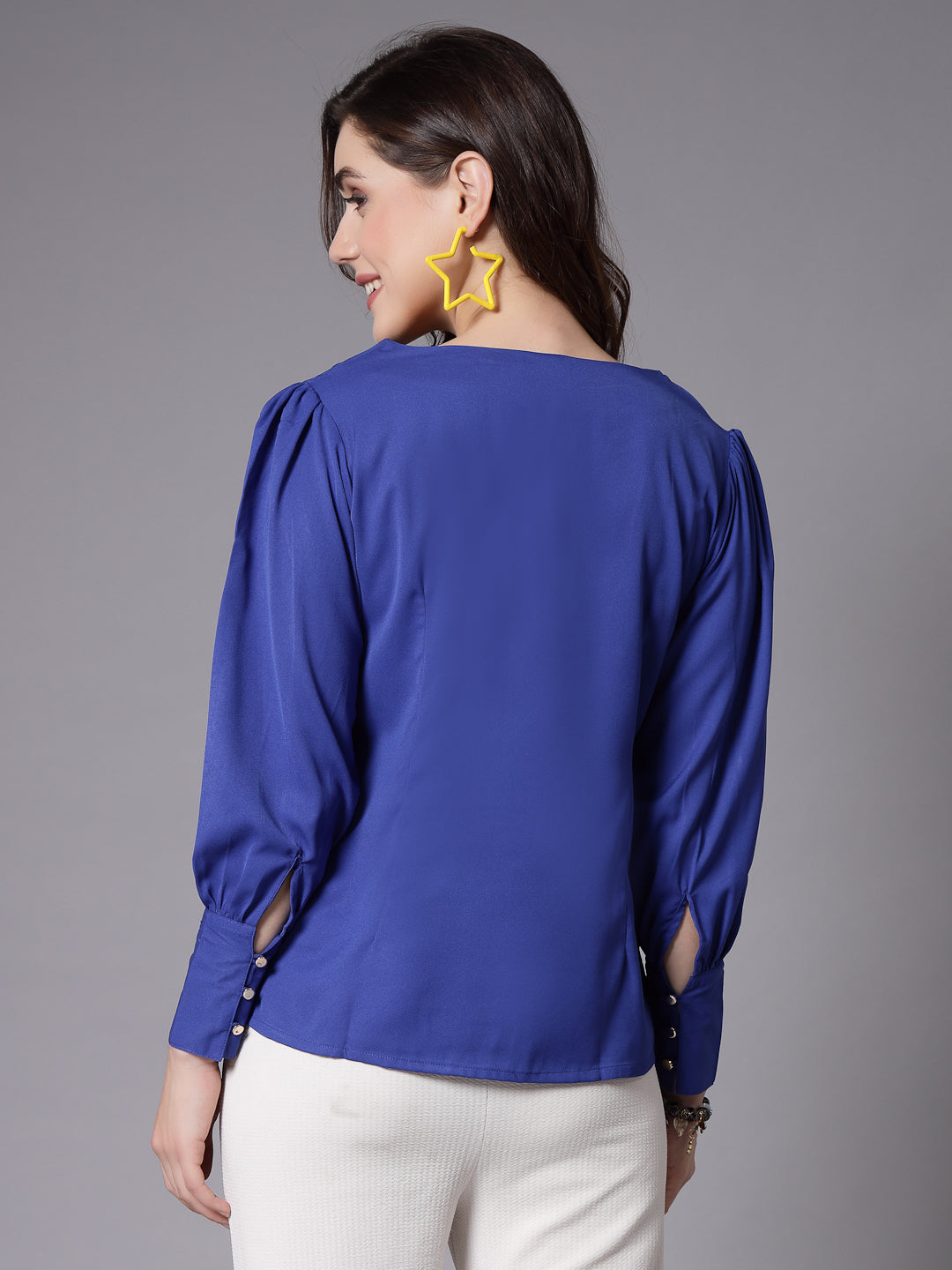 Style Quotient Women blue solid top-Tops-StyleQuotient