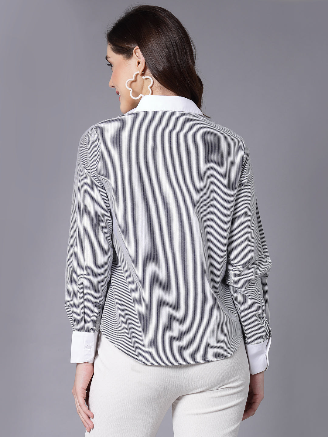 Style Quotient Women Striper and White Polyester Formal Shirt-Shirts-StyleQuotient