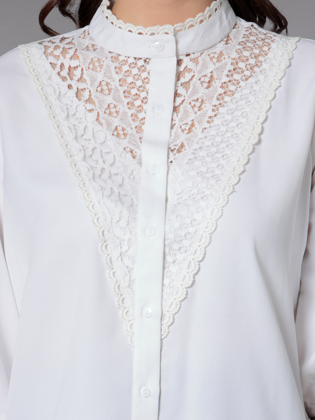 Style Quotient Women Solid White Polymoss Smart Casual Shirt-Tops-StyleQuotient