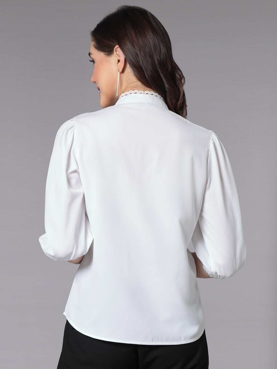 Style Quotient Women Solid White Polymoss Smart Casual Shirt-Tops-StyleQuotient