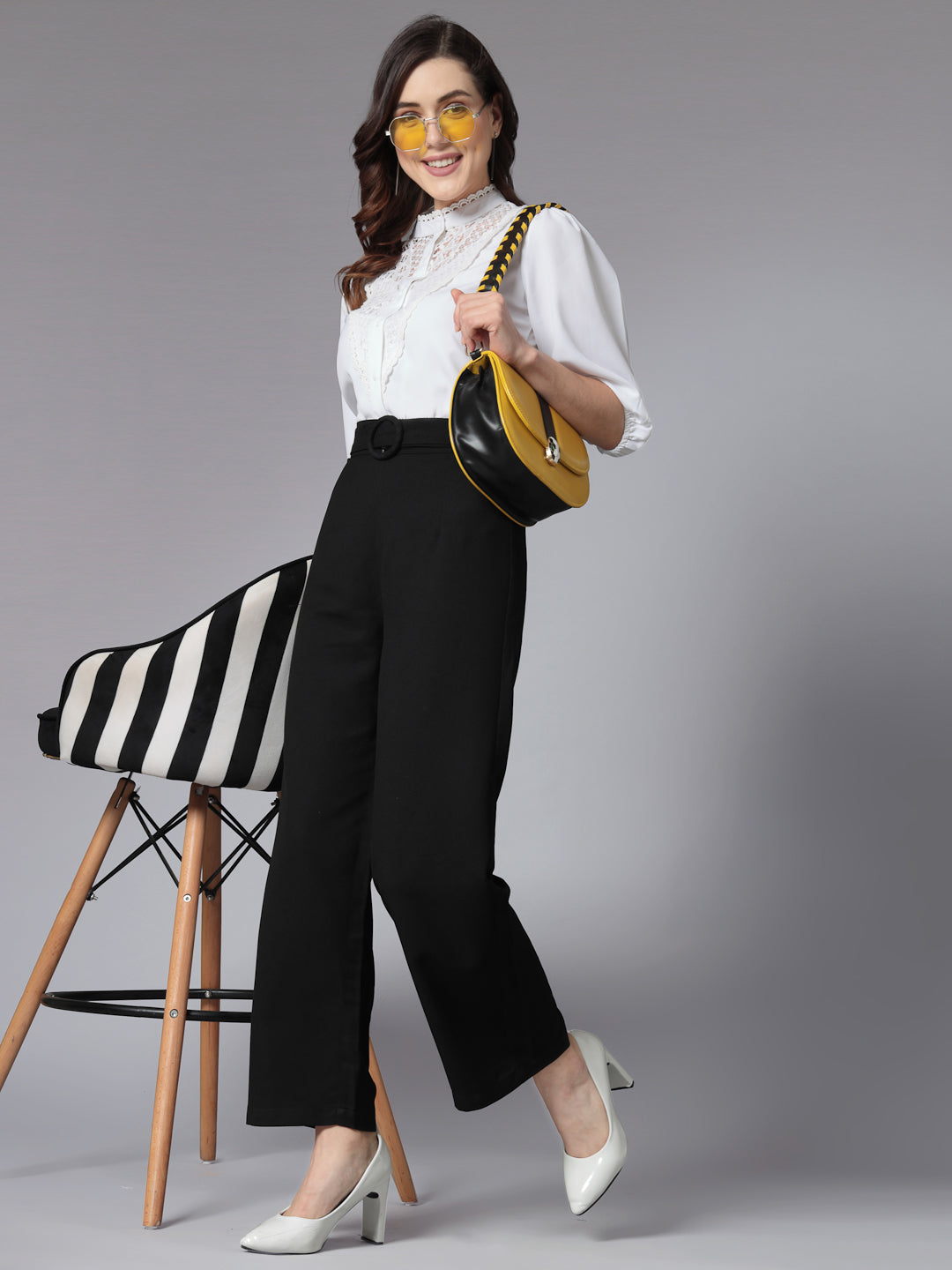 Style Quotient Women Solid White Polymoss Smart Casual Shirt-Tops-StyleQuotient