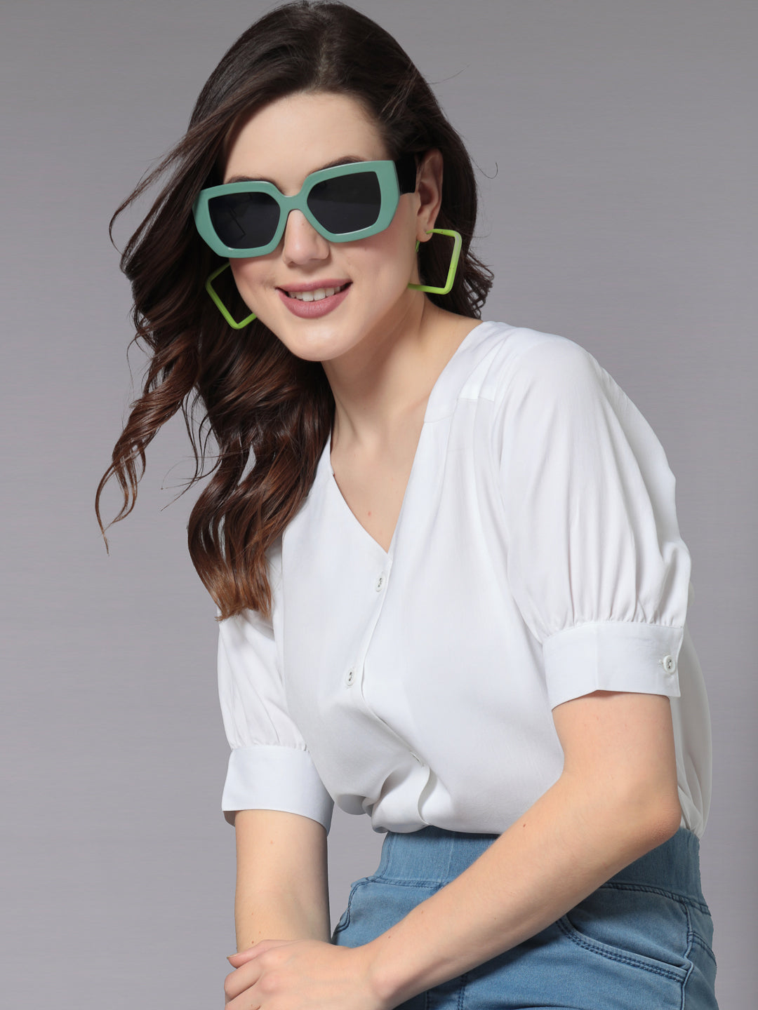 Style Quotient Women Solid White Polyester Smart Casual Shirt-Shirts-StyleQuotient