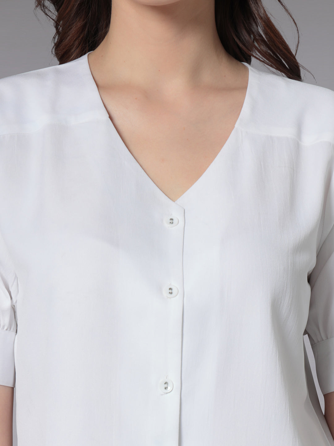 Style Quotient Women Solid White Polyester Smart Casual Shirt-Shirts-StyleQuotient