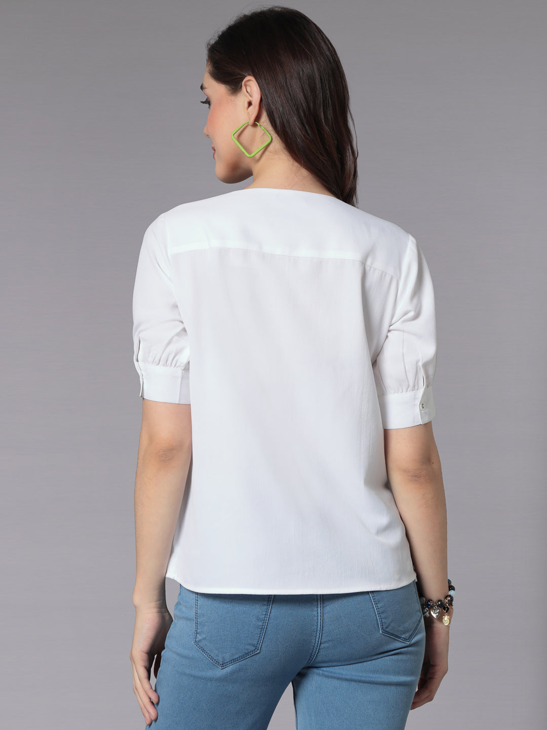 Style Quotient Women Solid White Polyester Smart Casual Shirt-Shirts-StyleQuotient